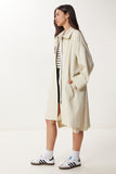 Krem Fermuarlı Oversize Dokuma Trençkot FG00052