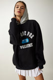 Siyah Kapüşonlu Şardonlu Baskılı Sweatshirt OW00003