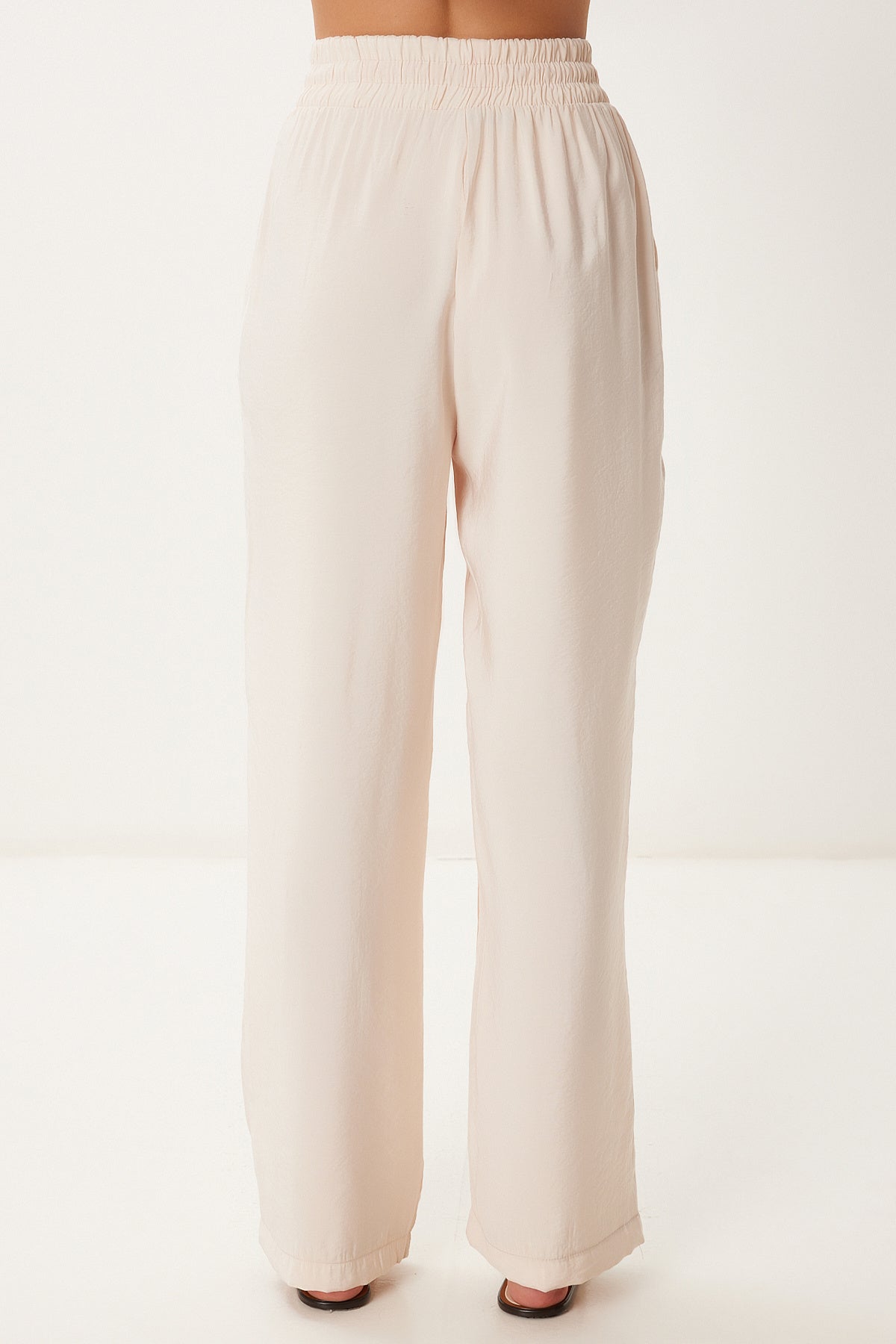 Krem Geniş Paça Yazlık Modal Pantolon BV00157