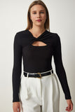 Siyah Cut Out Detaylı Fitilli Örme Bluz SF00005
