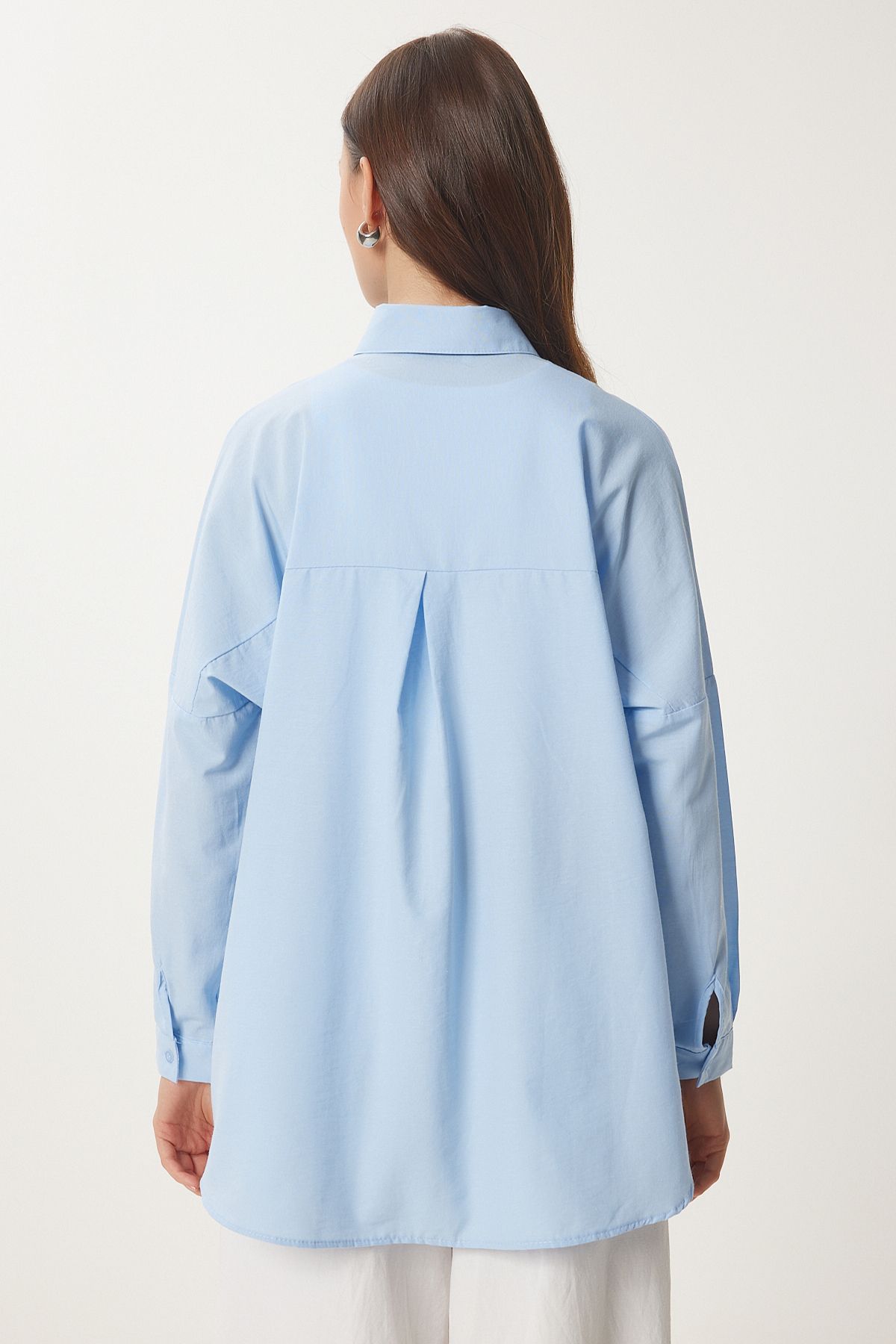 Gök Mavi Oversize Uzun Basic Gömlek DD00842