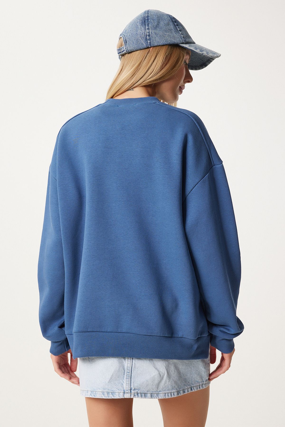 İndigo Mavi Fermuar Detaylı Şardonlu Örme Sweatshirt UB00148