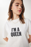 Ekru Sloganlı Örme T-Shirt CR00458