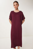 Bordo Düğme Detaylı Yazlık Örme Elbise ZV00291
