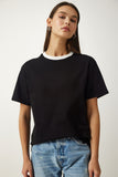 Siyah Bisiklet Yaka Örme T-Shirt OW00016