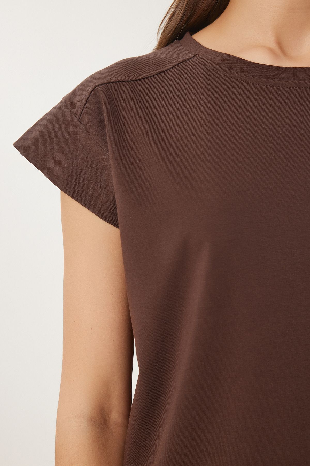 Kahverengi Basic Örme T-Shirt HW00017