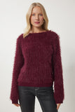 Bordo Yumuşak Sakallı Triko Kazak MX00178