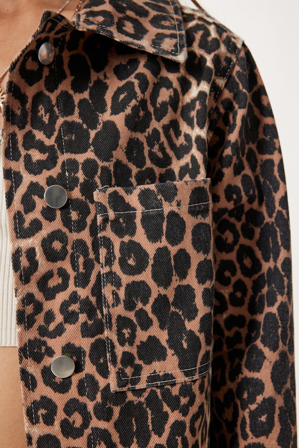 Siyah Bej Leopar Gabardin Ceket GP00023