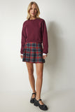 Bordo Şardonlu Crop Sweatshirt UB00178