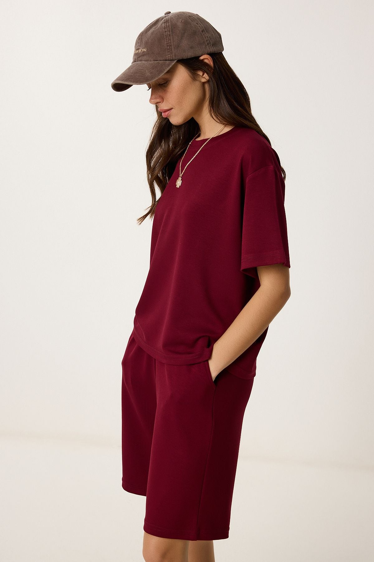 Bordo Bermuda Şort T-Shirt Takım BY00059
