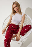 Canlı Kırmızı Desenli Yumuşak Dokulu Örme Pijama GF00002