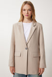 Bej Vatkalı Dokuma Blazer Ceket HL00005
