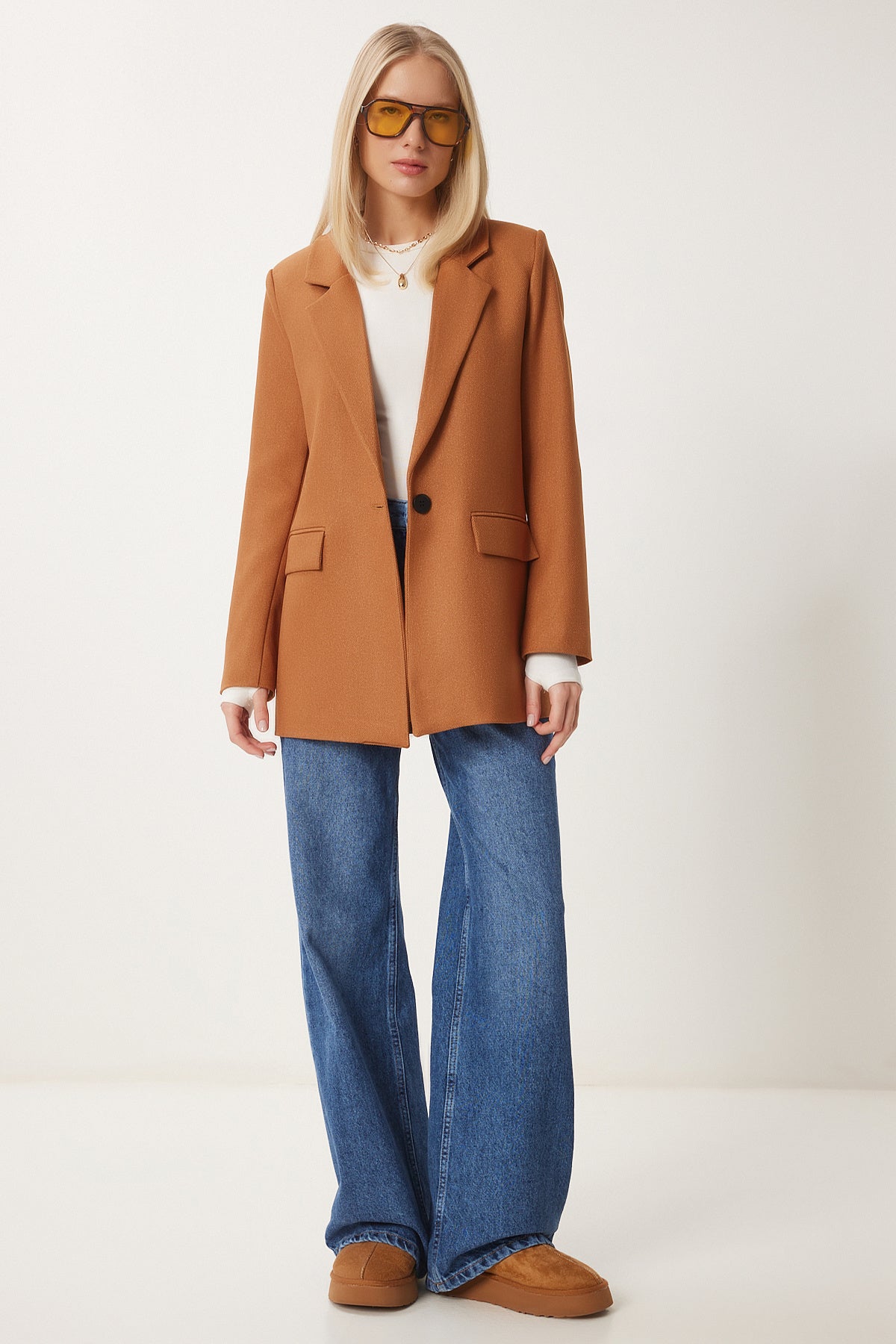 Taba Vatkalı Dokuma Blazer Ceket HL00005