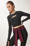 Siyah Parmak Detaylı Pencereli Örme Spor Sweatshirt VX00010