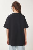 Siyah Oversize Baskılı Örme T-Shirt ZV00279