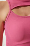 Pembe Cut Out Detaylı Fitilli Crop Örme Bluz KH00089