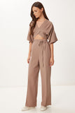 Vizon Keten Crop Bluz Pantolon Takım BV00138