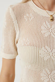 Krem Ajurlu Yazlık Crop Triko Bluz YY00216
