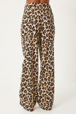 Krem Kahverengi Leopar Desenli Kolsuz Bluz Pantolon Dokuma Takım WF00082