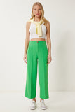 Yeşil Orta Bel Culotte Dokuma Pantolon NS00435