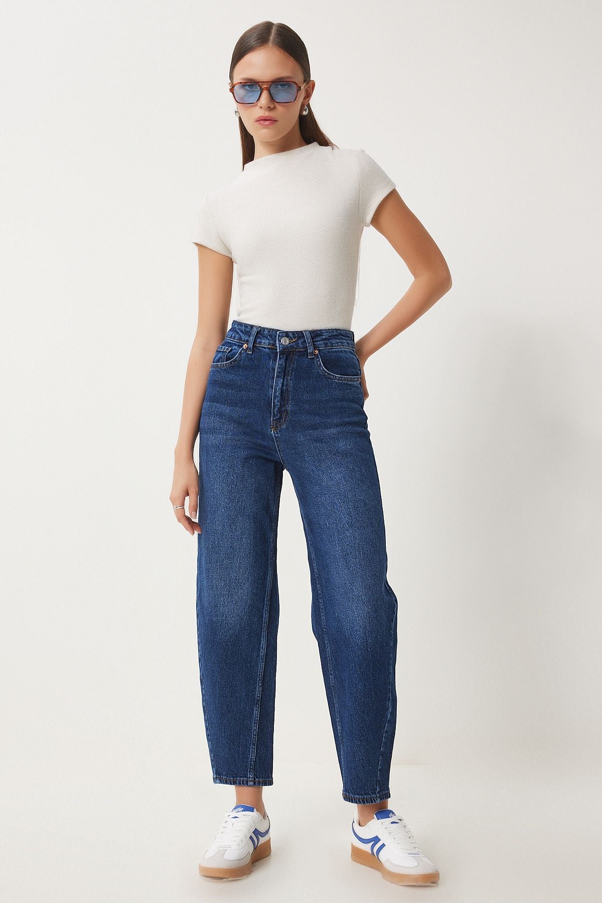 Koyu Mavi Yüksek Bel Baggy Jean UT00022