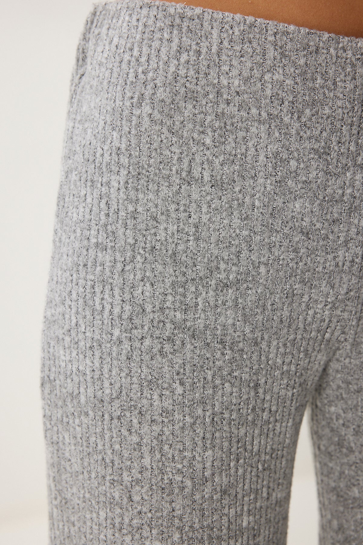 Gri Melanj Yumoş Crop Bol Pantolon Örme Takım AN00222