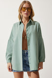 Çağla Yeşili Oversize Uzun Basic Gömlek DD00842