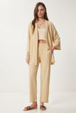 Krem Kimono Pantolon Örme Takımı BY00050