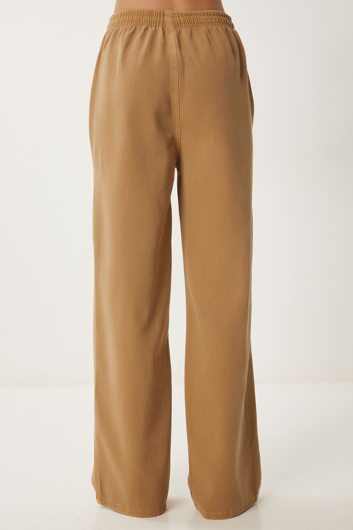 Camel Soluk Efektli Geniş Paça Denim Palazzo Pantolon MX00179