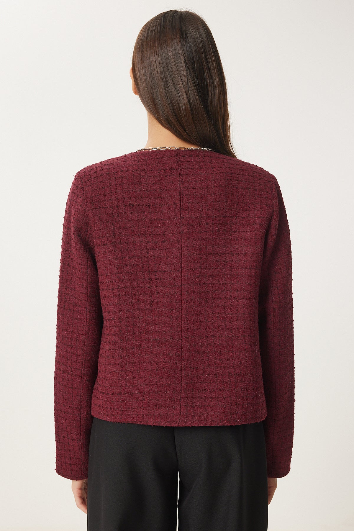 Bordo Düğmeli Tüvit Ceket WF00048