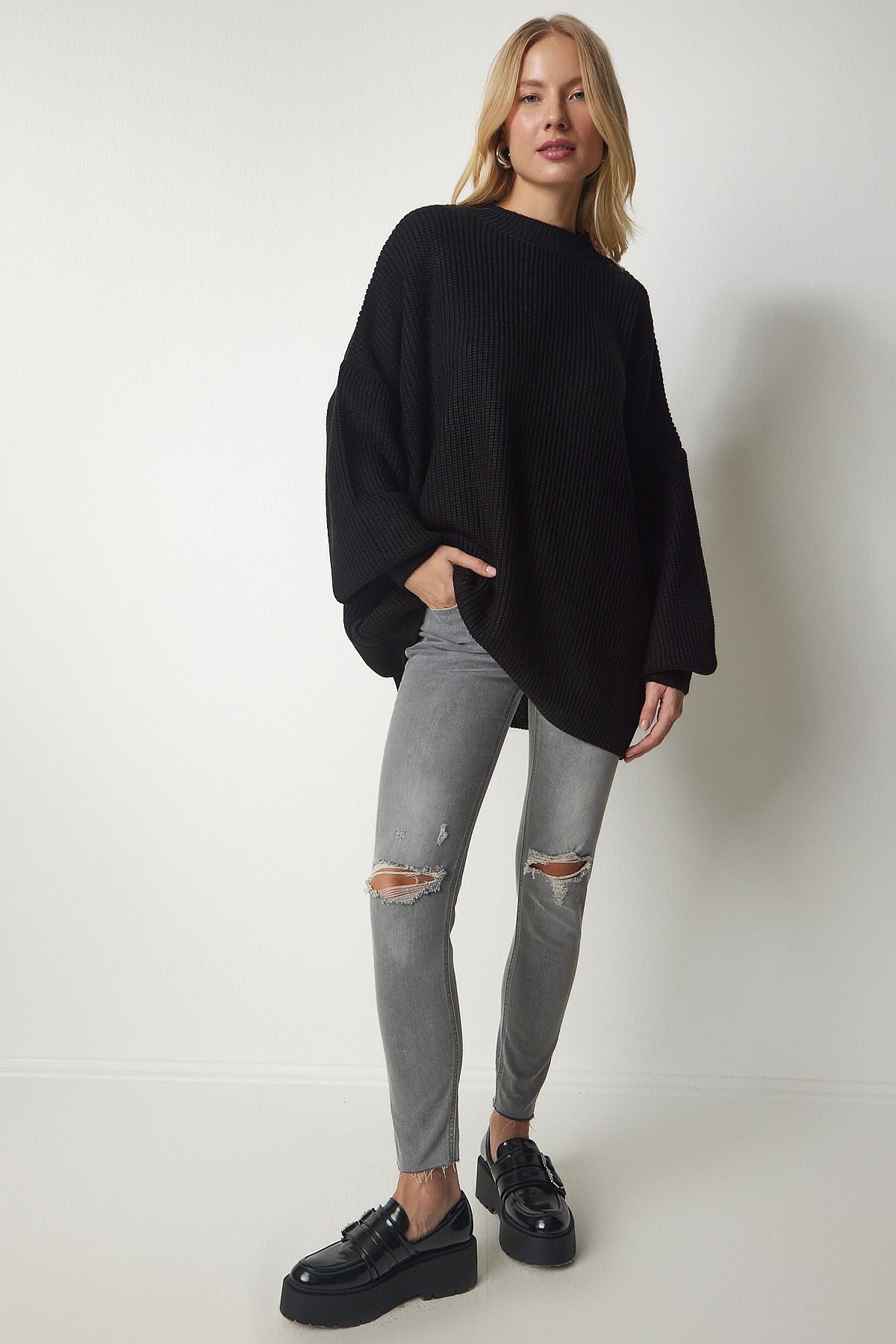Siyah Oversize Basic Triko Kazak mx00126
