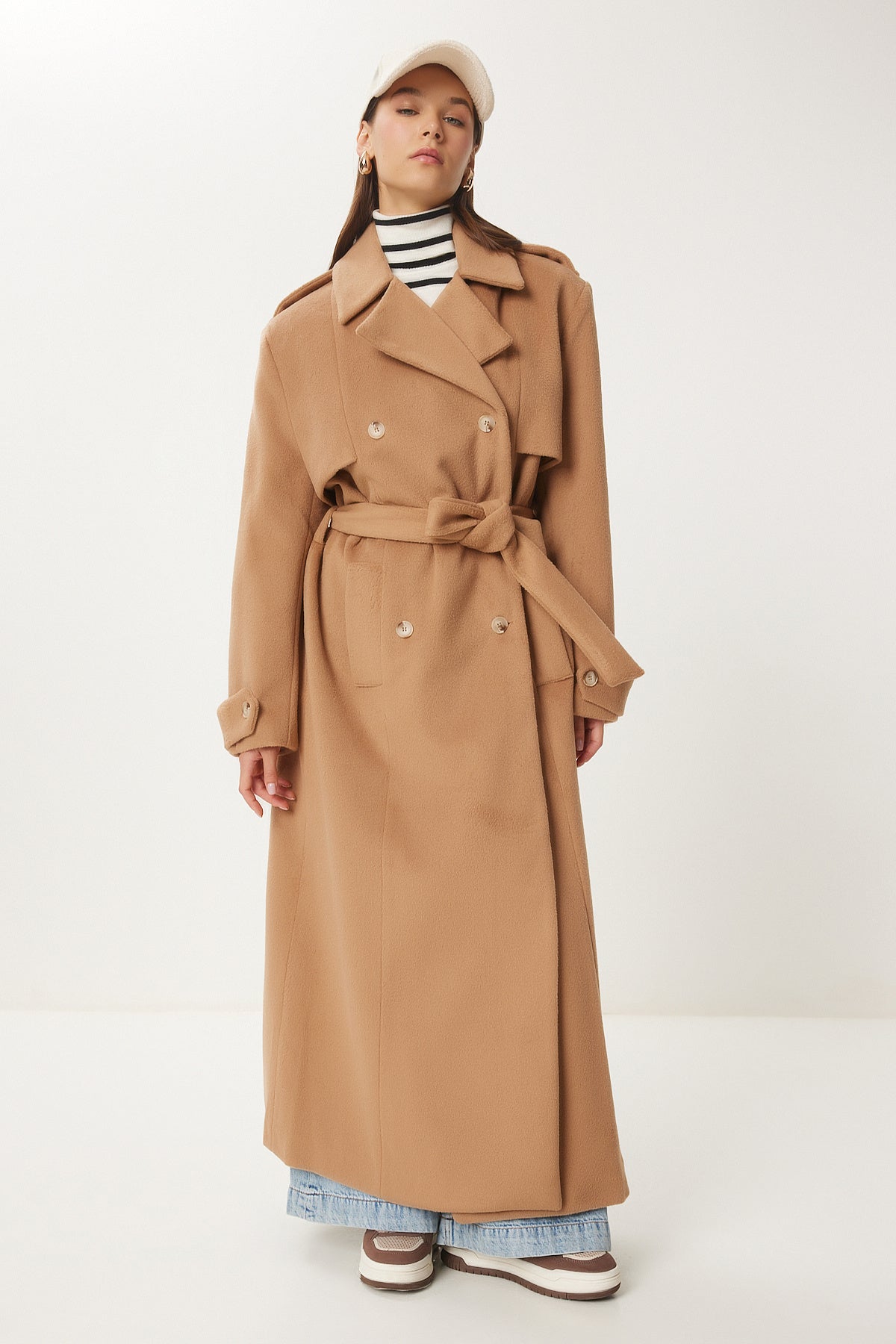 Bisküvi Premium Oversize Kaşe Kaban FN03441