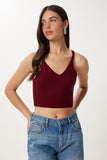 Bordo Balıkçı Yaka Triko Atlet Crop Takım MT00153