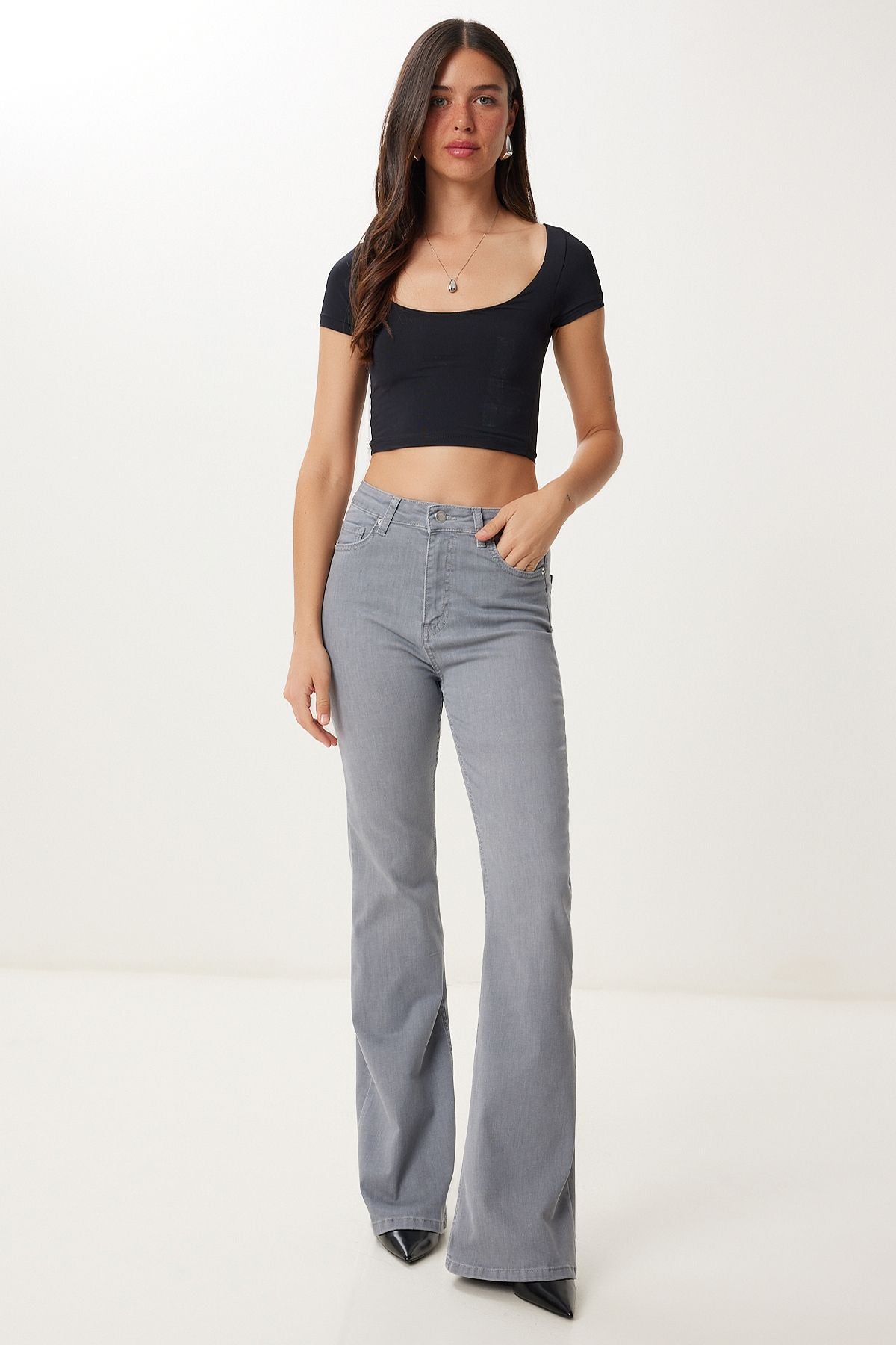 Gri Geniş Paça Denim Jean FQ00002