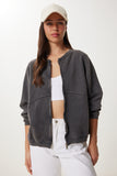 Antrasit Yıkamalı Oversize Örme Sweatshirt UB00409