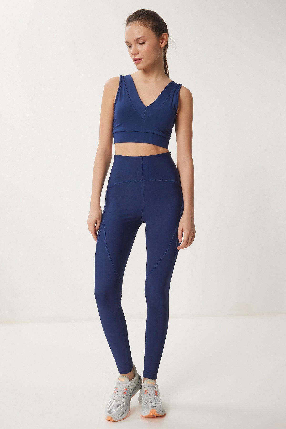 Lacivert Toparlayıcı Örme Spor Tayt VX00006