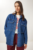 Koyu Mavi Geniş Cepli Oversize Denim Ceket AN00223