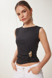 Siyah Gold Tokalı Sandy Örme Bluz KH00098
