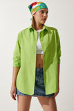 Fıstık Yeşili Oversize Uzun Basic Gömlek DD00842