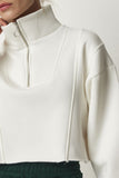 Ekru Fermuarlı Şardonlu Crop Örme Sweatshirt HF00441