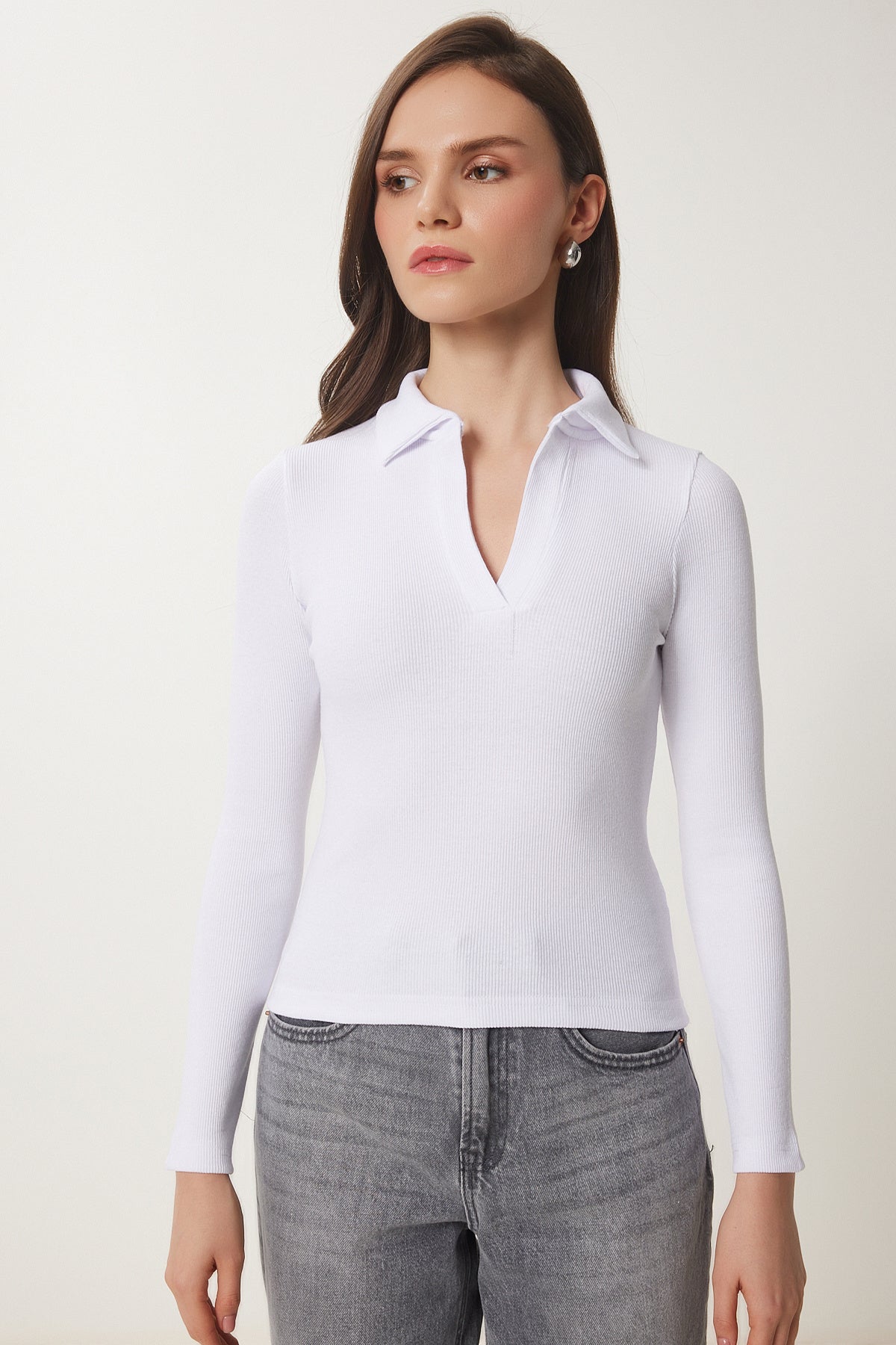 Siyah Beyaz 2'Li Polo Yaka Fitilli Örme Bluz GT00232
