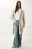 Krem Oversize Dokuma Trençkot FG00054
