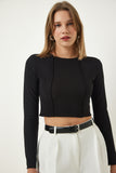 Siyah Biyeli Fitilli Crop Bluz SF00013