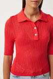 Kırmızı Polo Yaka Hafif Transparan Triko Bluz  FN03211