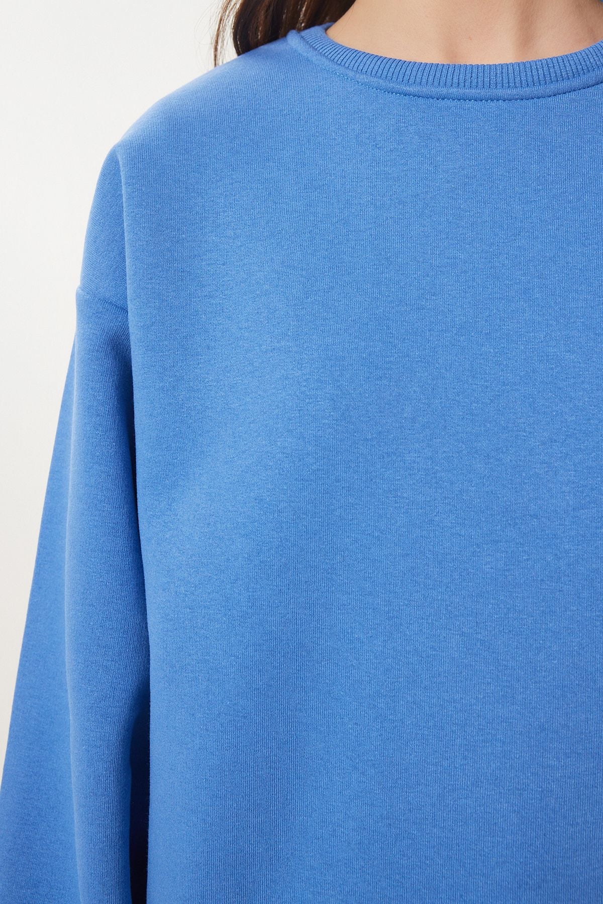 Gök Mavi Şardonlu Basic Sweatshirt OW00001