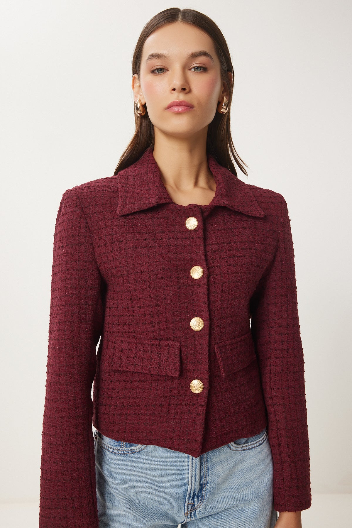 Bordo Tüvit Crop Ceket TO00039