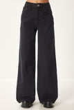 Siyah Orta Bel Geniş Paça Jean FN03413