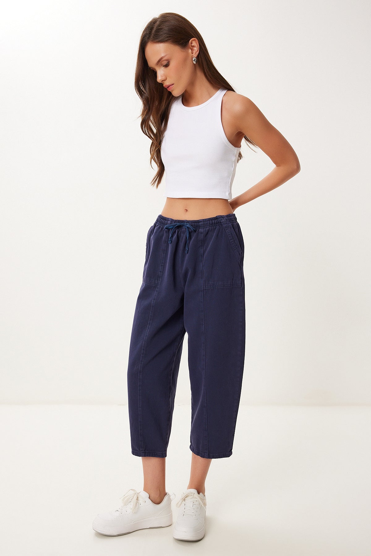 Lacivert Capri Rahat Gabardin Pantolon GP00019