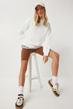 Ekru Kapüşonlu Şardonlu Sweatshirt OW00050