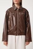 Kahverengi Vintage Görüntülü Suni Deri Biker Mont FN03382